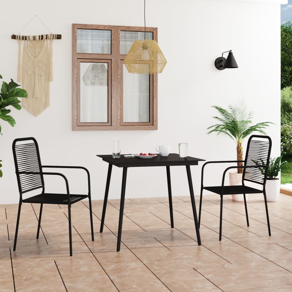 Dining Set Black Cotton rope, powder-coated steel, tempered glass