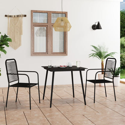 Dining Set Black Cotton rope, powder-coated steel, tempered glass