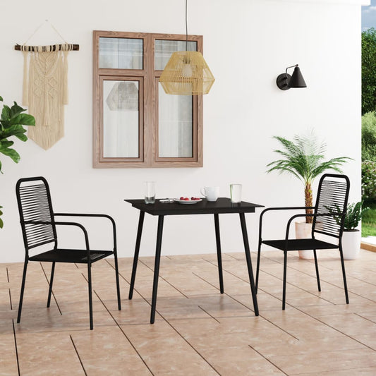 Dining Set Black Cotton rope, powder-coated steel, tempered glass