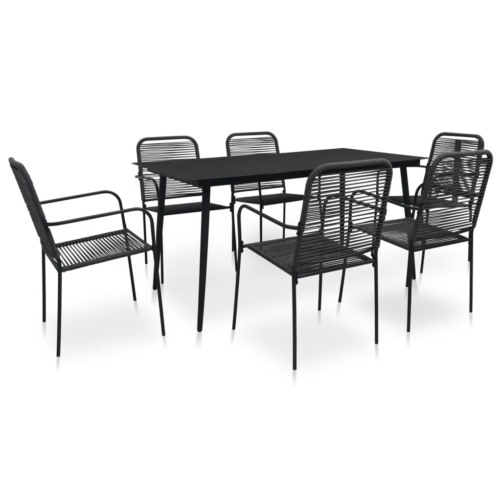 Dining Set Black Cotton rope, powder-coated steel, tempered glass
