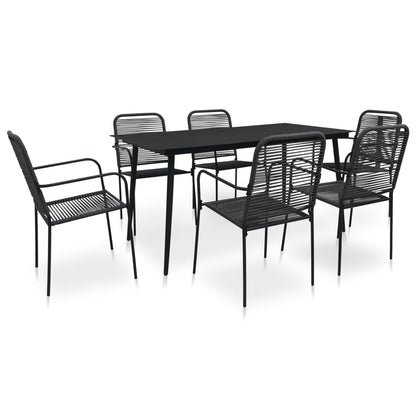 Dining Set Black Cotton rope, powder-coated steel, tempered glass