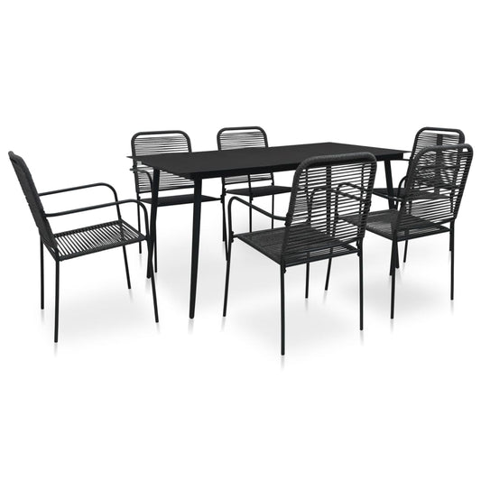 Dining Set Black Cotton rope, powder-coated steel, tempered glass