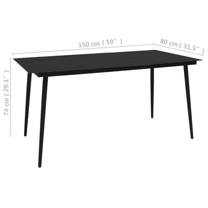 Dining Set Black Cotton rope, powder-coated steel, tempered glass