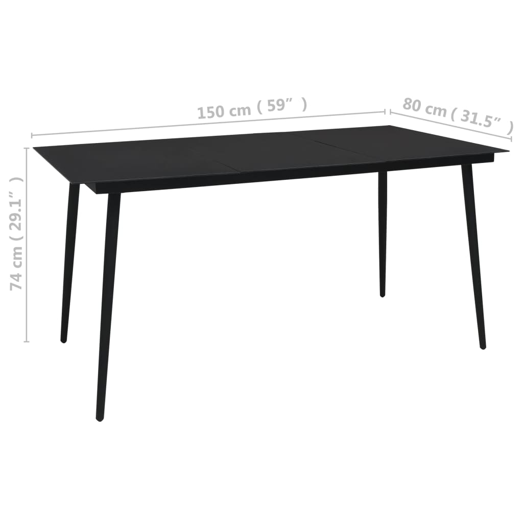 Dining Set Black Cotton rope, powder-coated steel, tempered glass