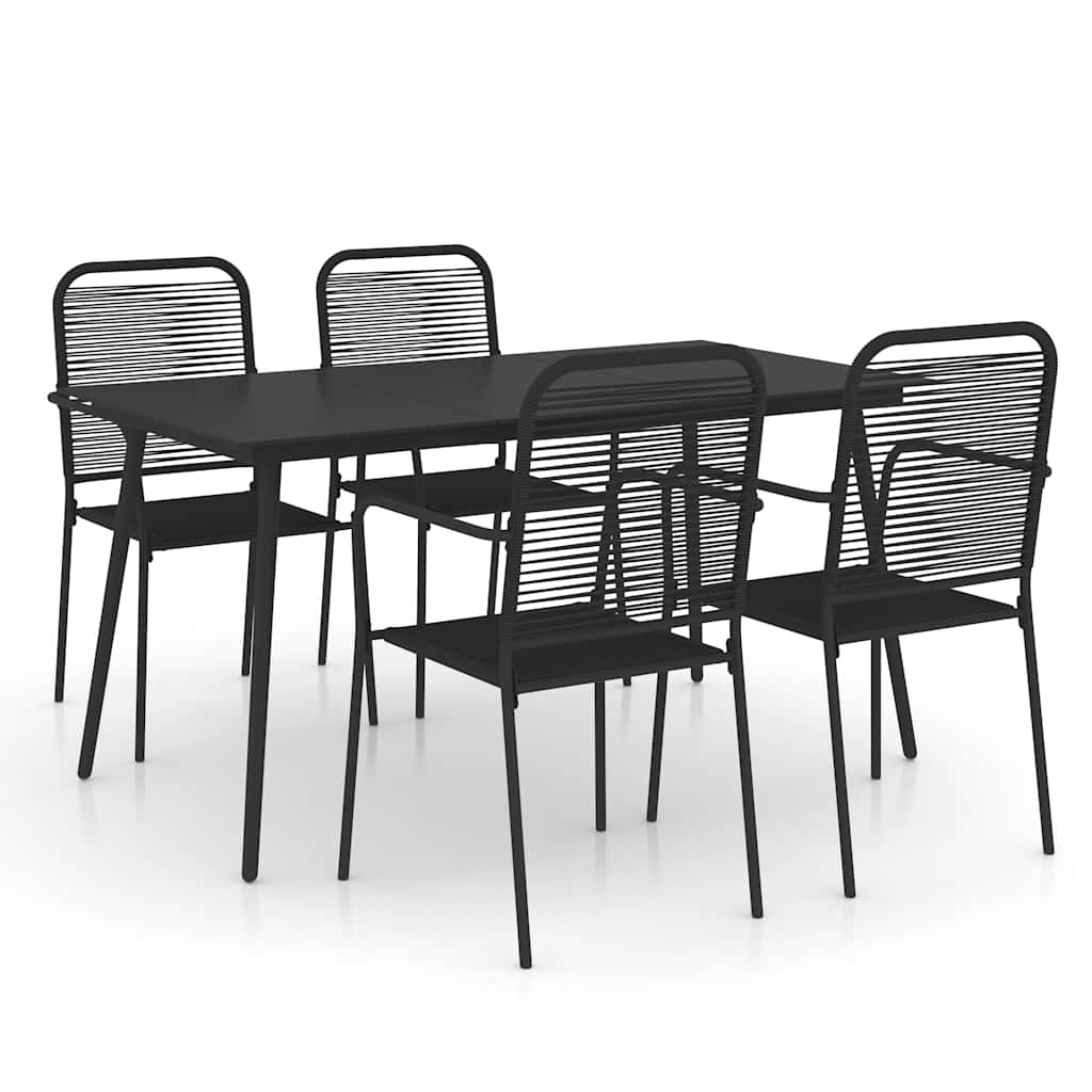 Dining Set Black Cotton Rope, Powder-Coated Steel, Tempered Glass