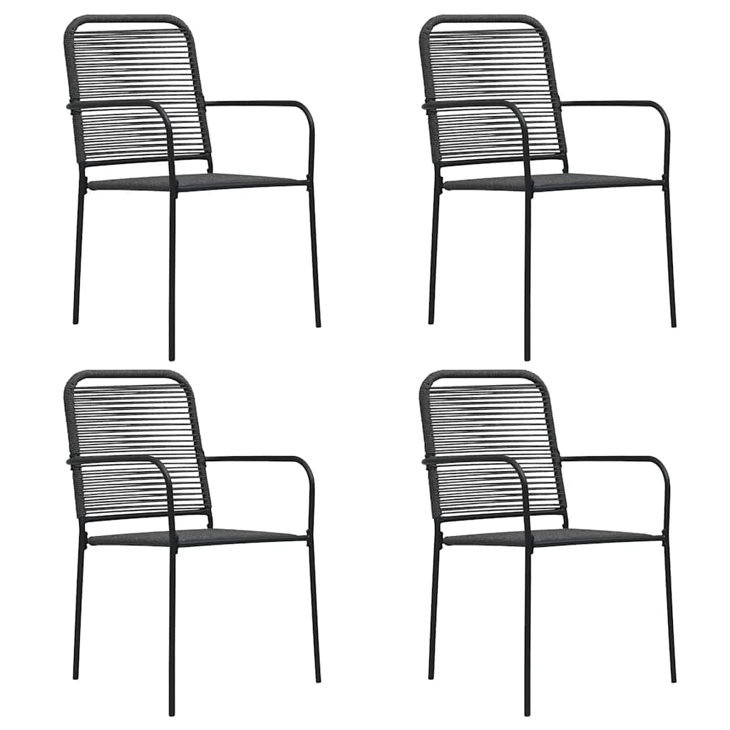 Dining Set Black Cotton Rope, Powder-Coated Steel, Tempered Glass