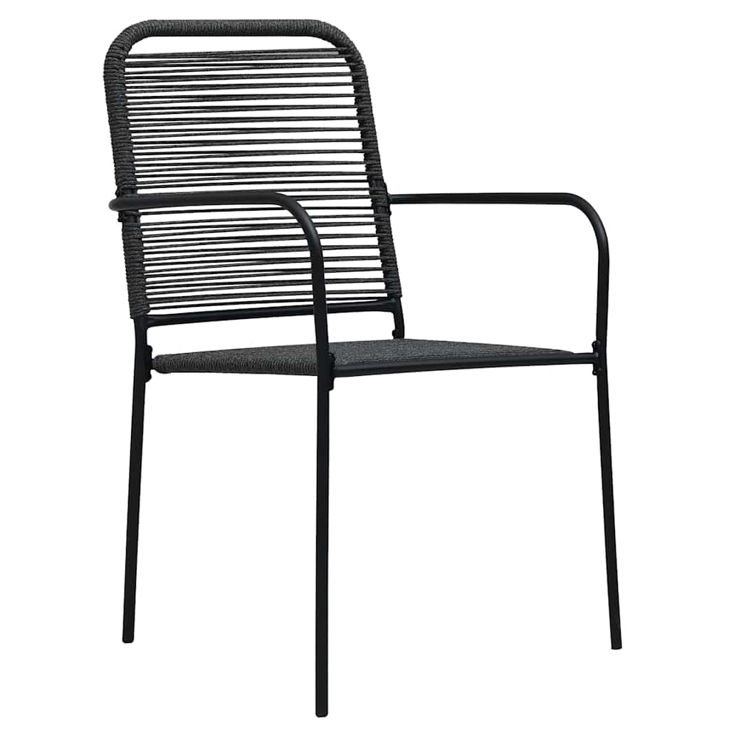 Dining Set Black Cotton Rope, Powder-Coated Steel, Tempered Glass