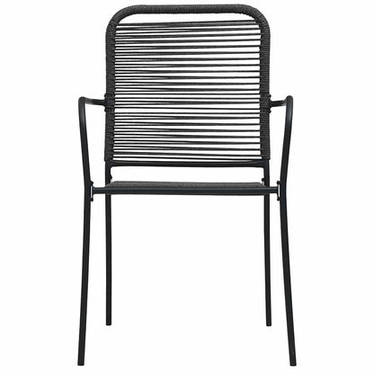 Dining Set Black Cotton Rope, Powder-Coated Steel, Tempered Glass