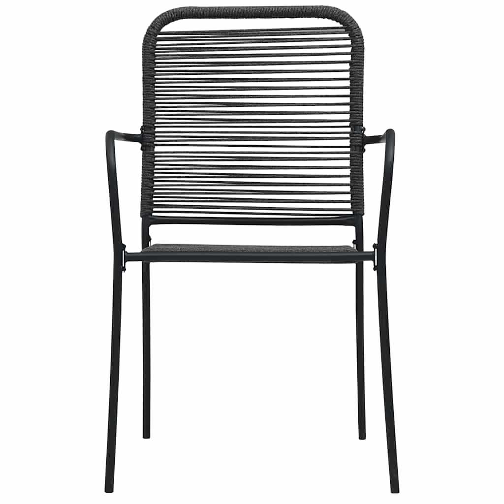 Dining Set Black Cotton Rope, Powder-Coated Steel, Tempered Glass