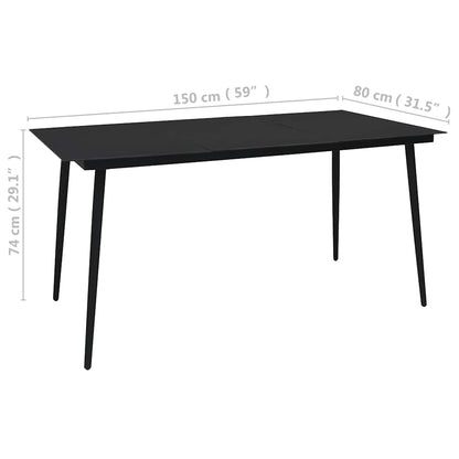 Dining Set Black Cotton Rope, Powder-Coated Steel, Tempered Glass