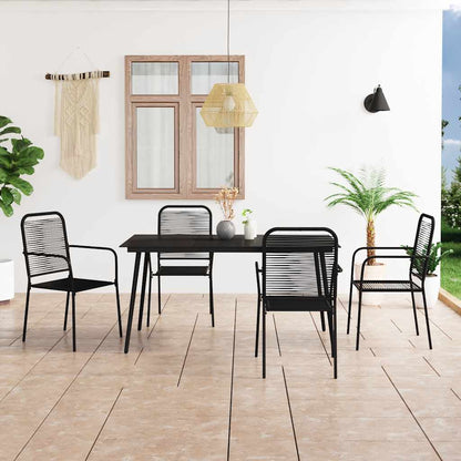 Dining Set Black Cotton Rope, Powder-Coated Steel, Tempered Glass