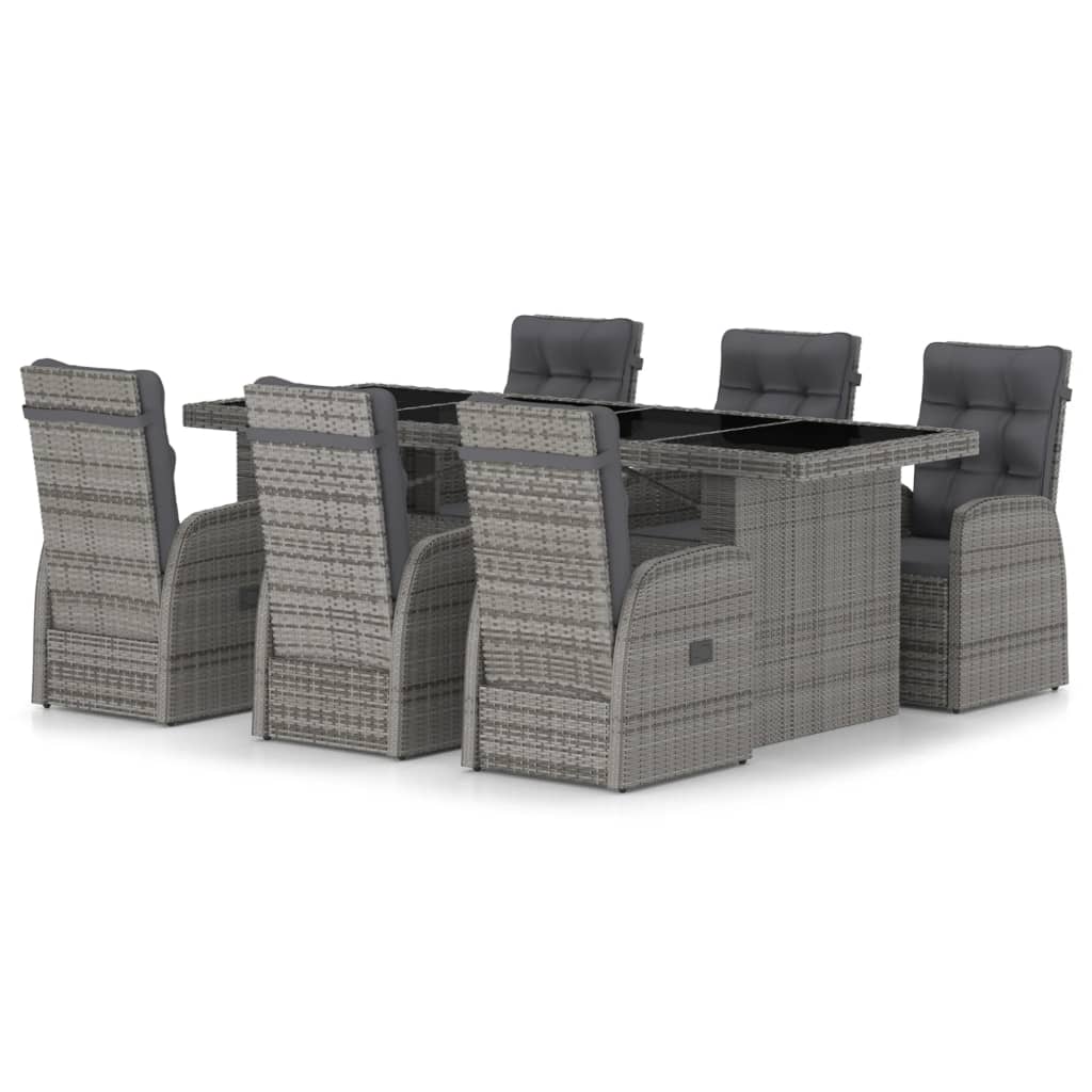 Outdoor Dining Set Grey Poly Rattan, Powder-Coated Steel, Glass