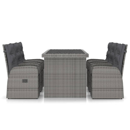 Outdoor Dining Set Grey Poly Rattan, Powder-Coated Steel, Glass