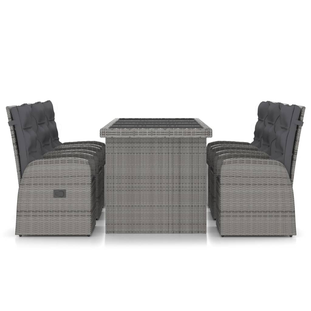 Outdoor Dining Set Grey Poly Rattan, Powder-Coated Steel, Glass
