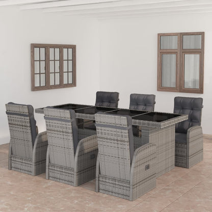 Outdoor Dining Set Grey Poly Rattan, Powder-Coated Steel, Glass