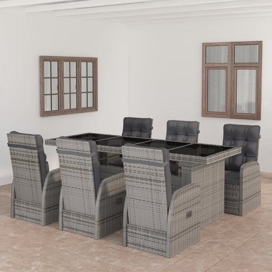 Outdoor Dining Set Grey Poly Rattan, Powder-Coated Steel, Glass
