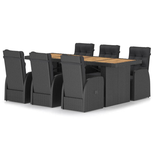 Outdoor Dining Set Black, Natural Wood