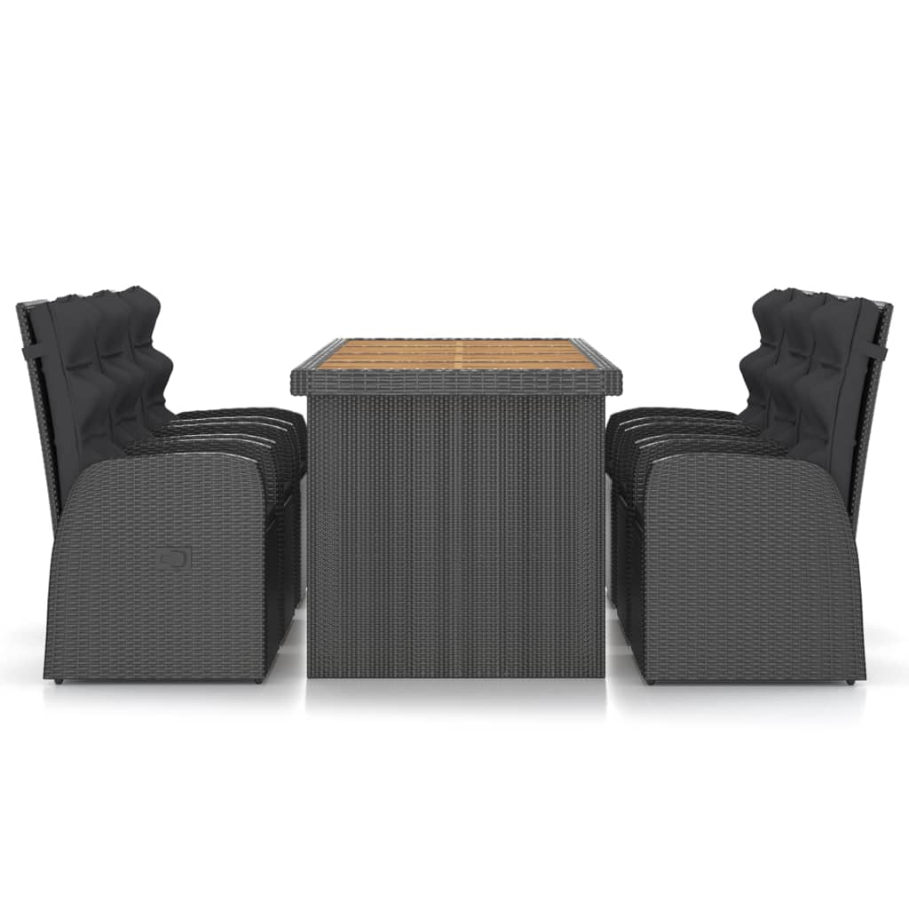 Outdoor Dining Set Black, Natural Wood