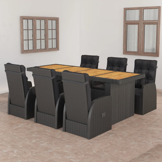 Outdoor Dining Set Black, Natural Wood