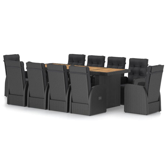 Outdoor Dining Set Poly rattan: Black, Acacia: Natural