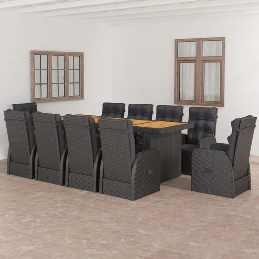 Outdoor Dining Set Poly rattan: Black, Acacia: Natural