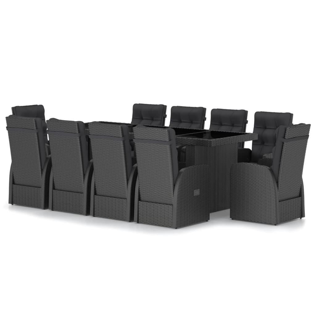 Outdoor Dining Set Black PE rattan, powder-coated steel, glass