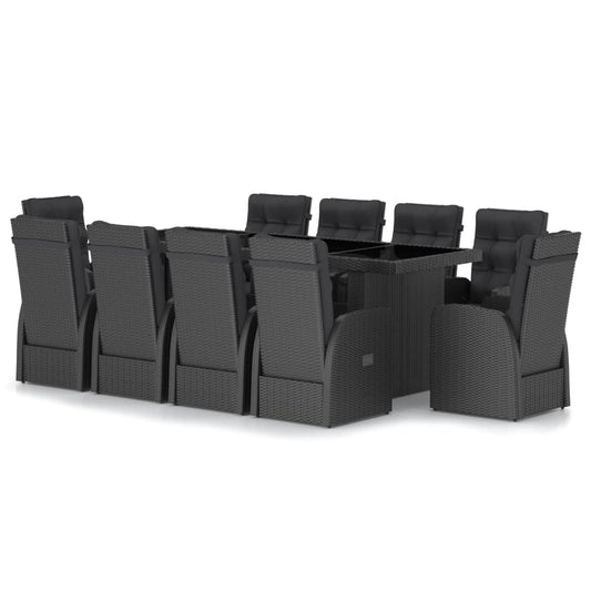 Outdoor Dining Set Black PE rattan, powder-coated steel, glass
