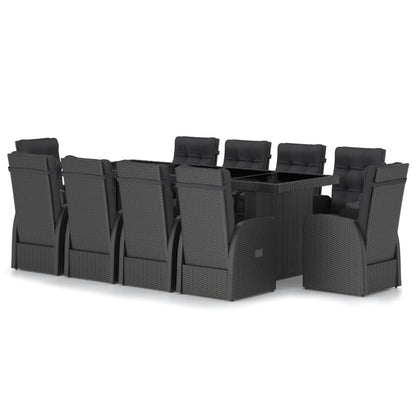 Outdoor Dining Set Black PE rattan, powder-coated steel, glass