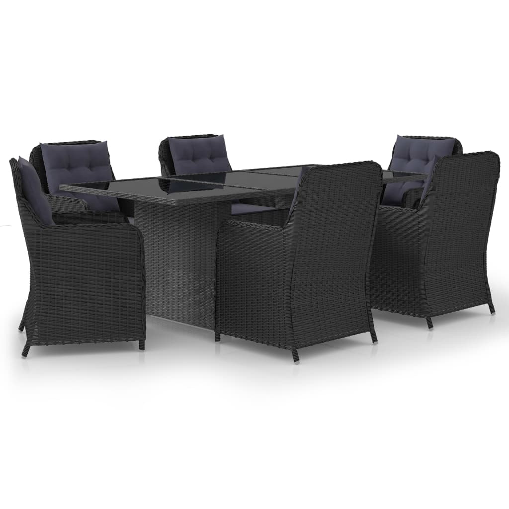 Dining Set Black PE rattan 7 Piece Removable Covers