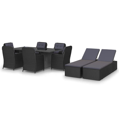 Dining Set Black PE Rattan Large Stackable Dining Set