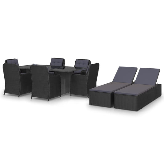 Dining Set Black PE Rattan Large Stackable Dining Set