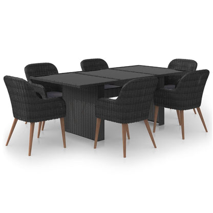 7 Piece Patio Dining Set Poly Rattan Black