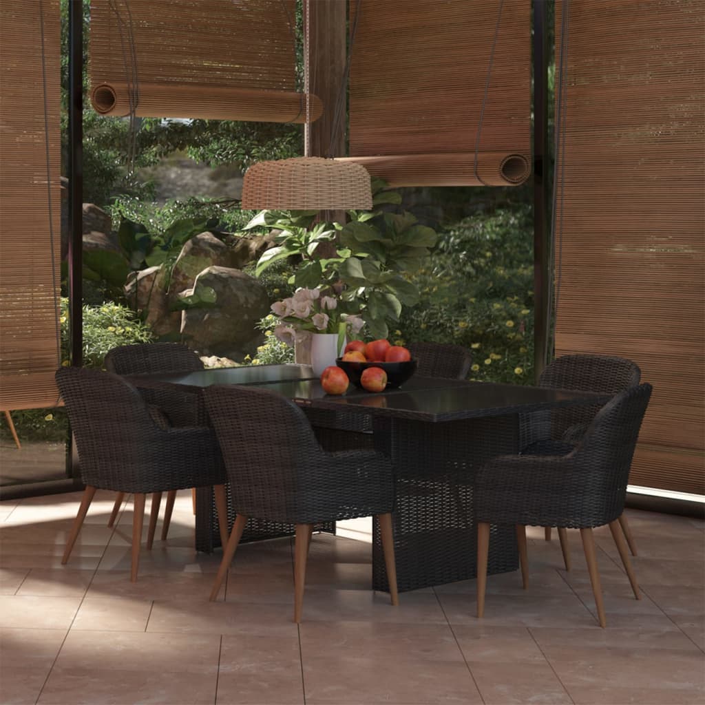 7 Piece Patio Dining Set Poly Rattan Black