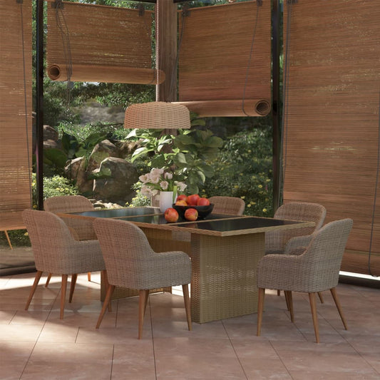 Dining Set Brown PE rattan Large Seats Many Dining Set
