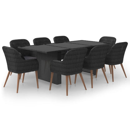 9 Piece Patio Dining Set Poly Rattan Black