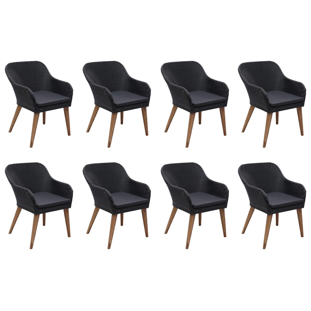 9 Piece Patio Dining Set Poly Rattan Black