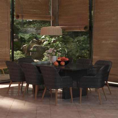 9 Piece Patio Dining Set Poly Rattan Black