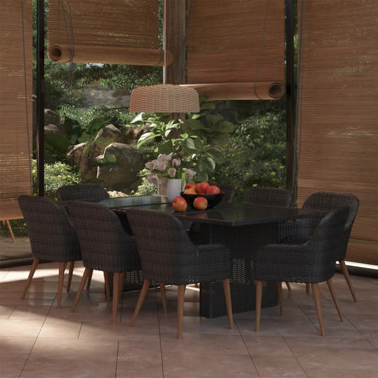 9 Piece Patio Dining Set Poly Rattan Black