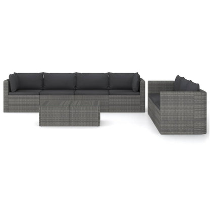 Garden Lounge Set Grey PE Rattan, Powder-Coated Steel, Glass Large