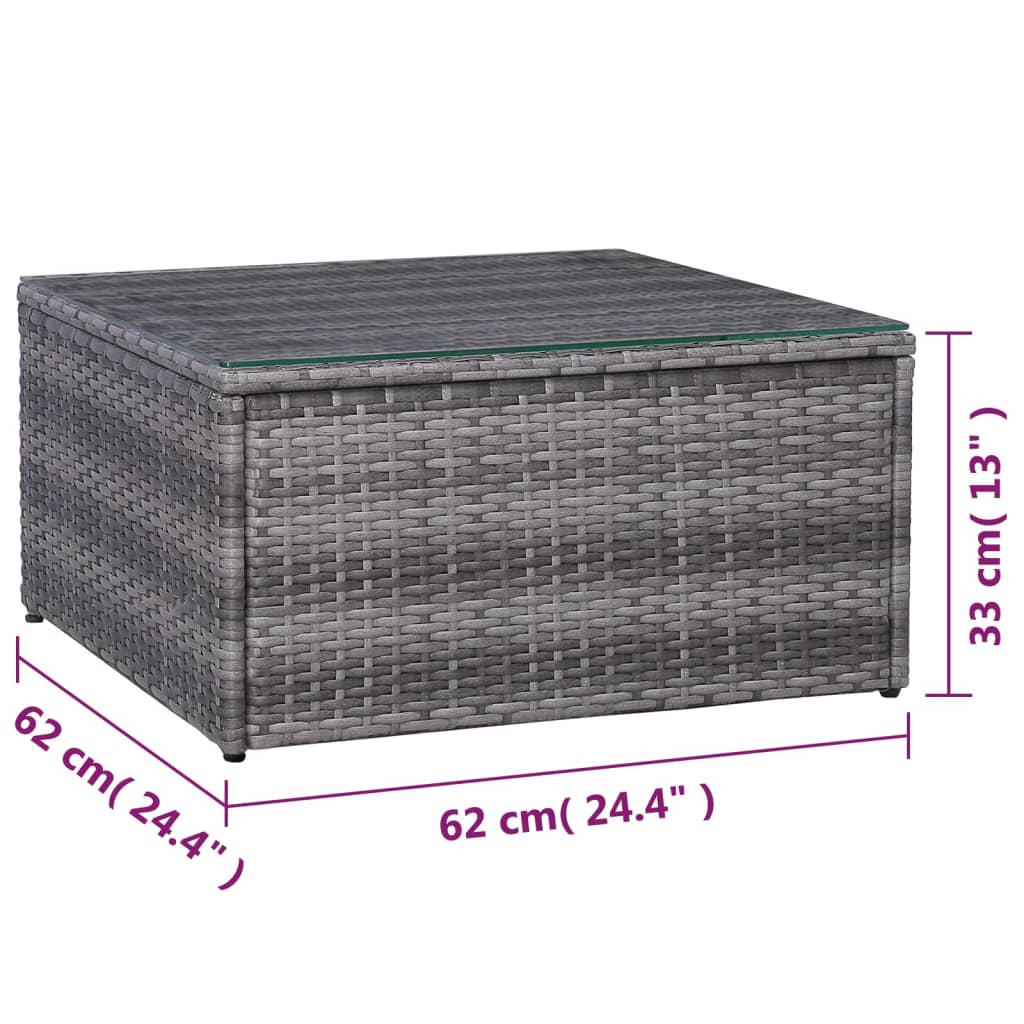 Garden Lounge Set Grey PE Rattan, Powder-Coated Steel, Glass Large