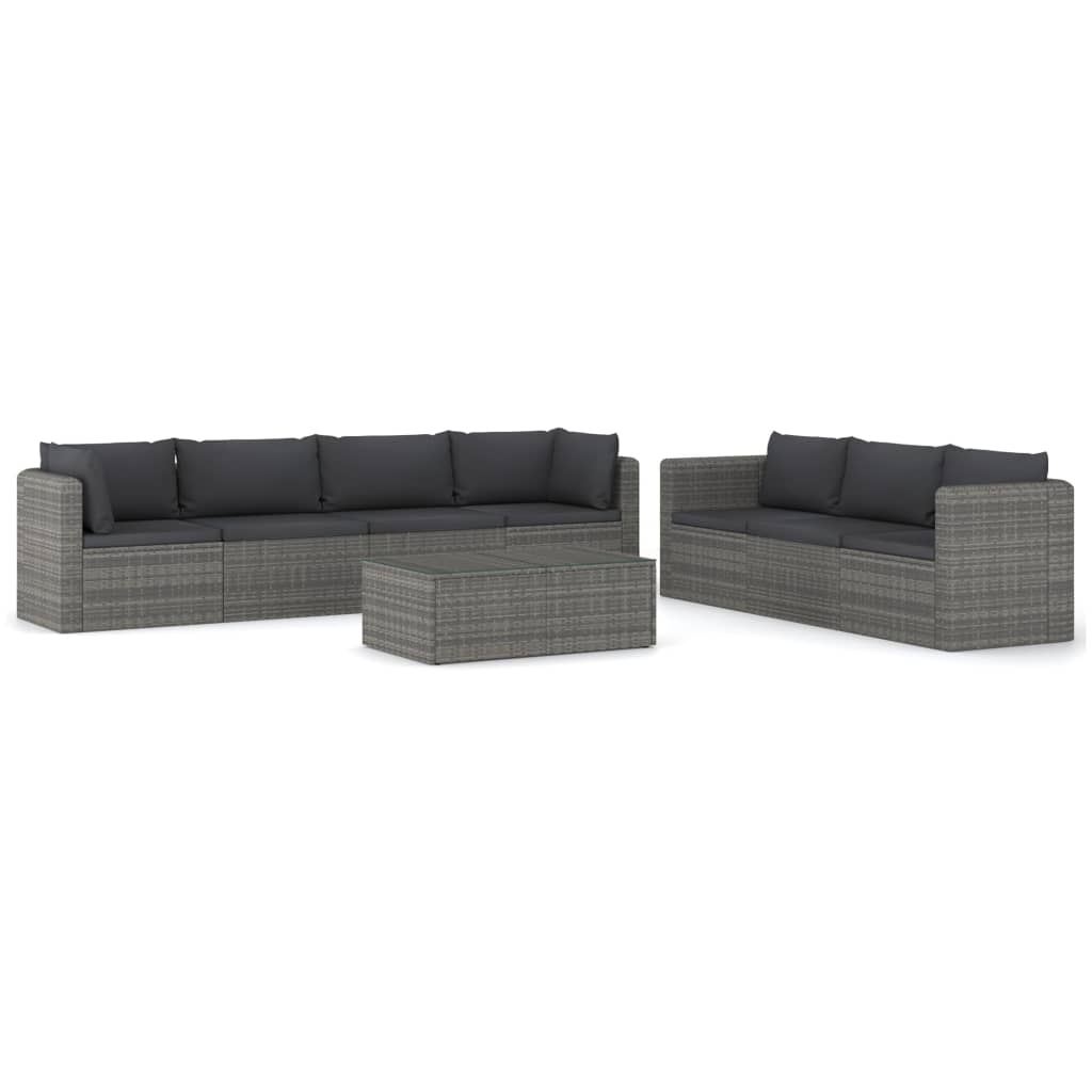 Garden Lounge Set Grey PE Rattan, Powder-Coated Steel, Glass Large