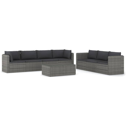 Garden Lounge Set Grey PE Rattan, Powder-Coated Steel, Glass Large