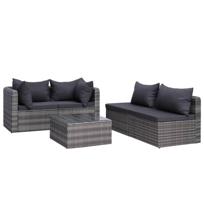 Garden Lounge Set Grey PE Rattan, Powder-Coated Steel, Glass Large