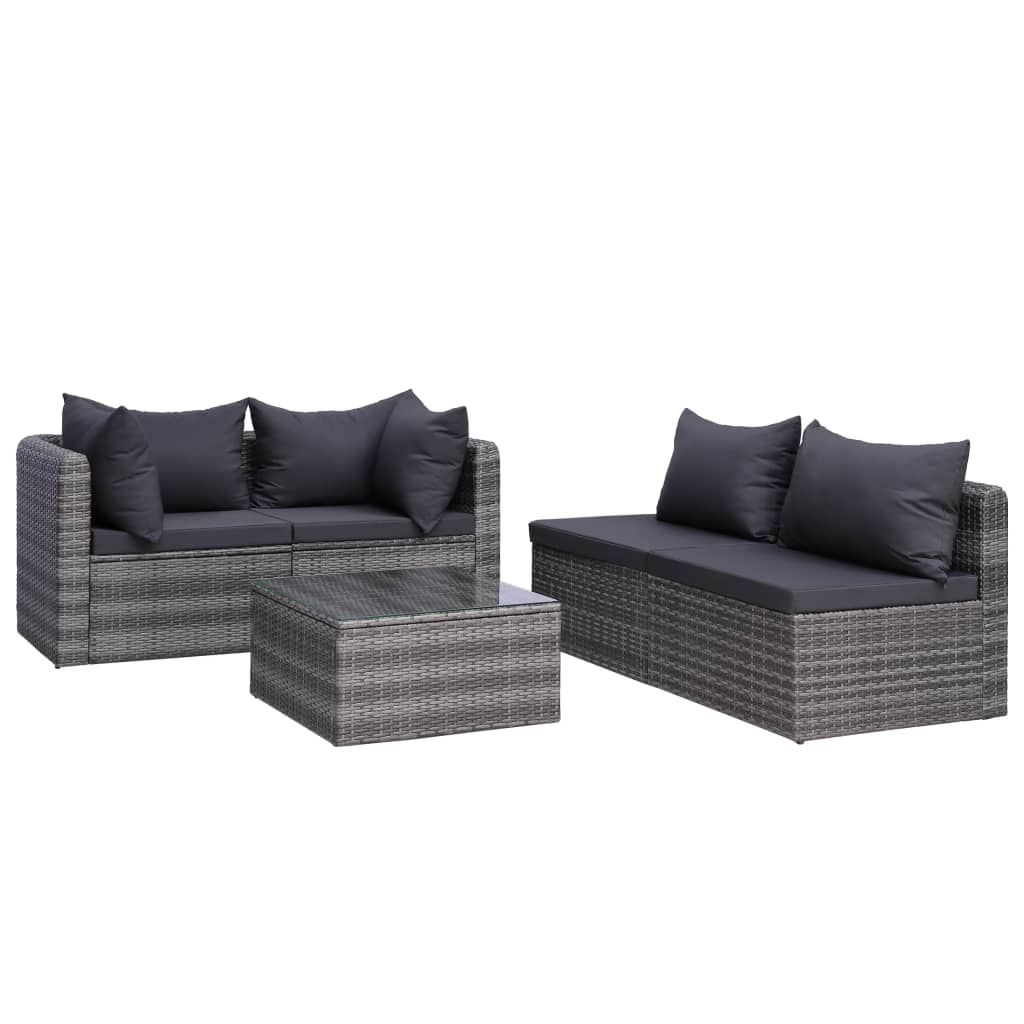 Garden Lounge Set Grey PE Rattan, Powder-Coated Steel, Glass Large