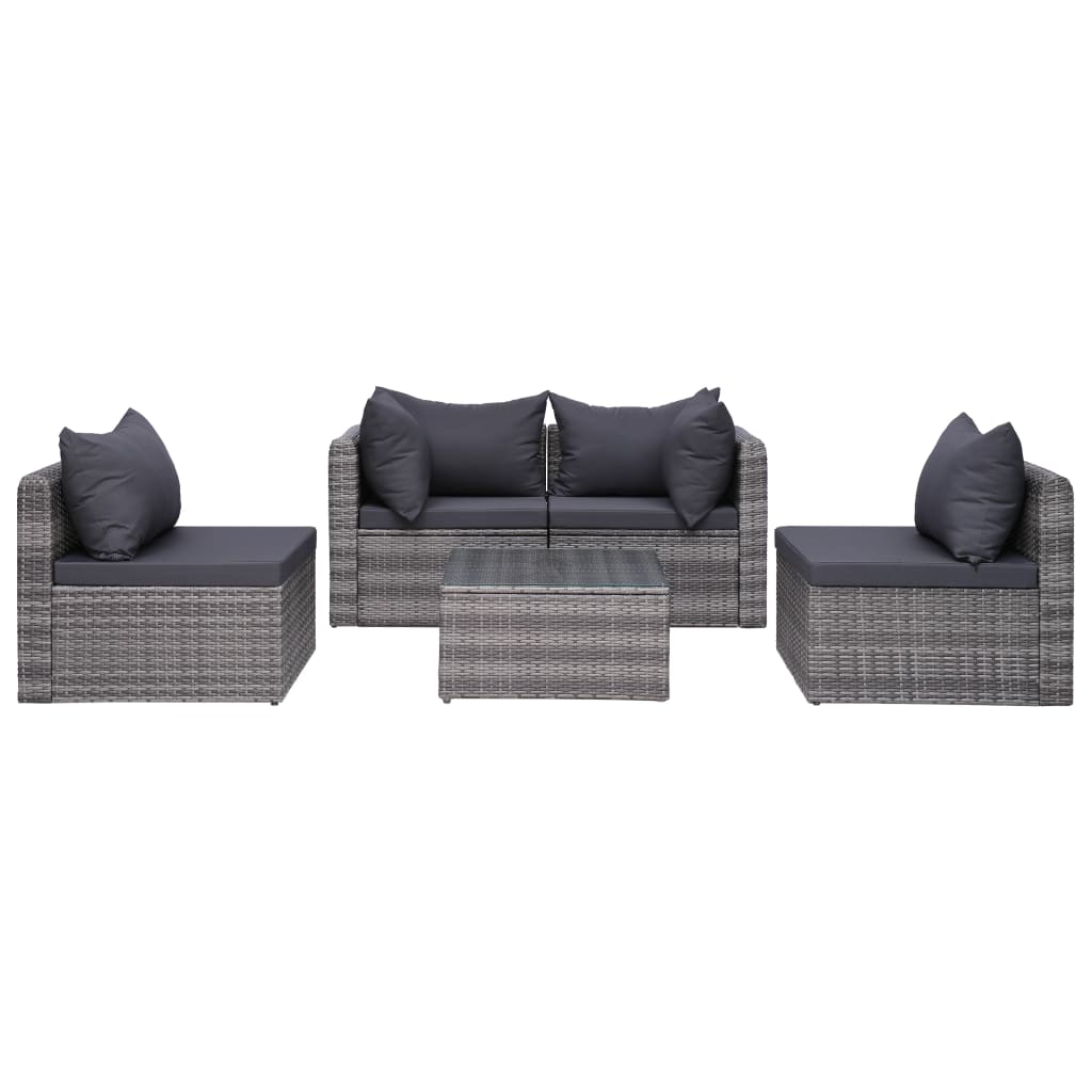 Garden Lounge Set Grey PE Rattan, Powder-Coated Steel, Glass Large