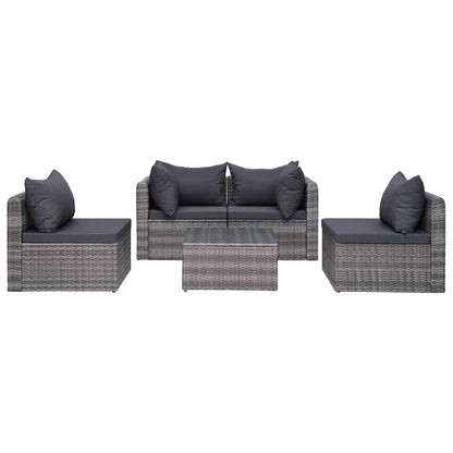 Garden Lounge Set Grey PE Rattan, Powder-Coated Steel, Glass Large