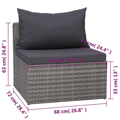 Garden Lounge Set Grey PE Rattan, Powder-Coated Steel, Glass Large