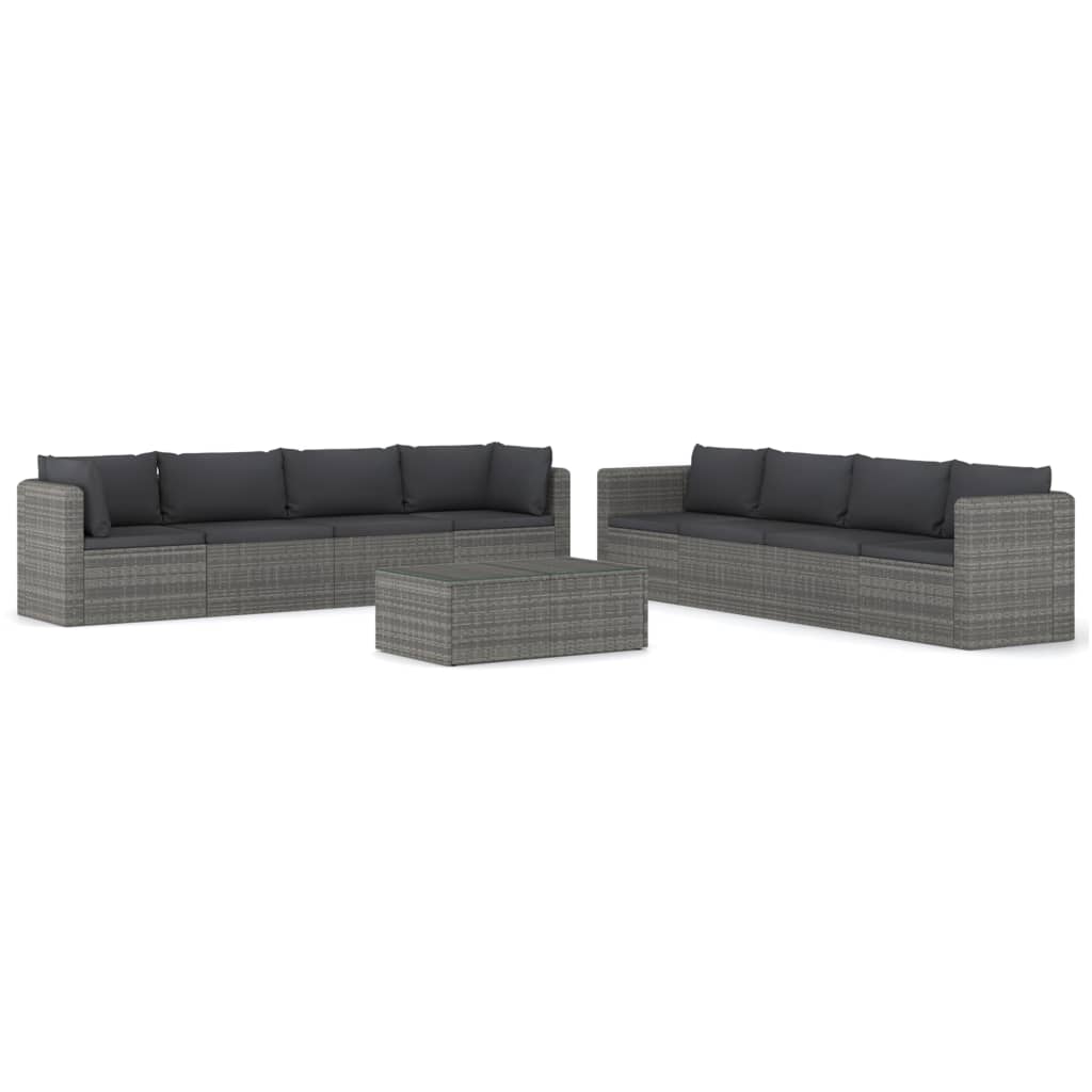 Garden Lounge Set Grey PE rattan, Powder-coated steel, Glass