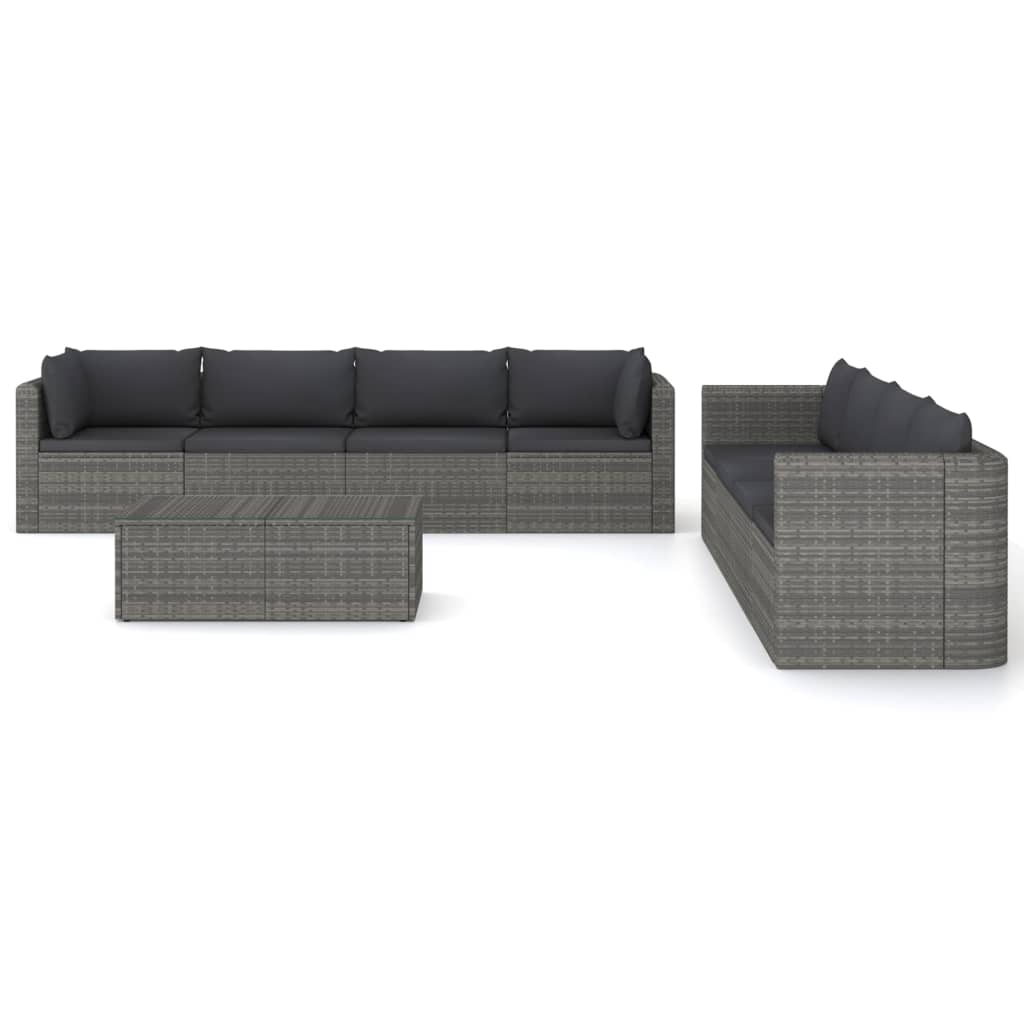 Garden Lounge Set Grey PE rattan, Powder-coated steel, Glass