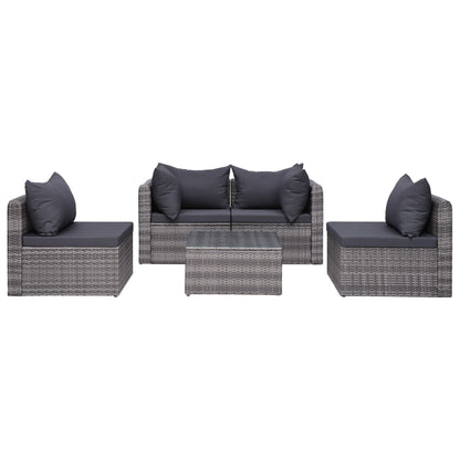 Garden Lounge Set Grey PE rattan, Powder-coated steel, Glass
